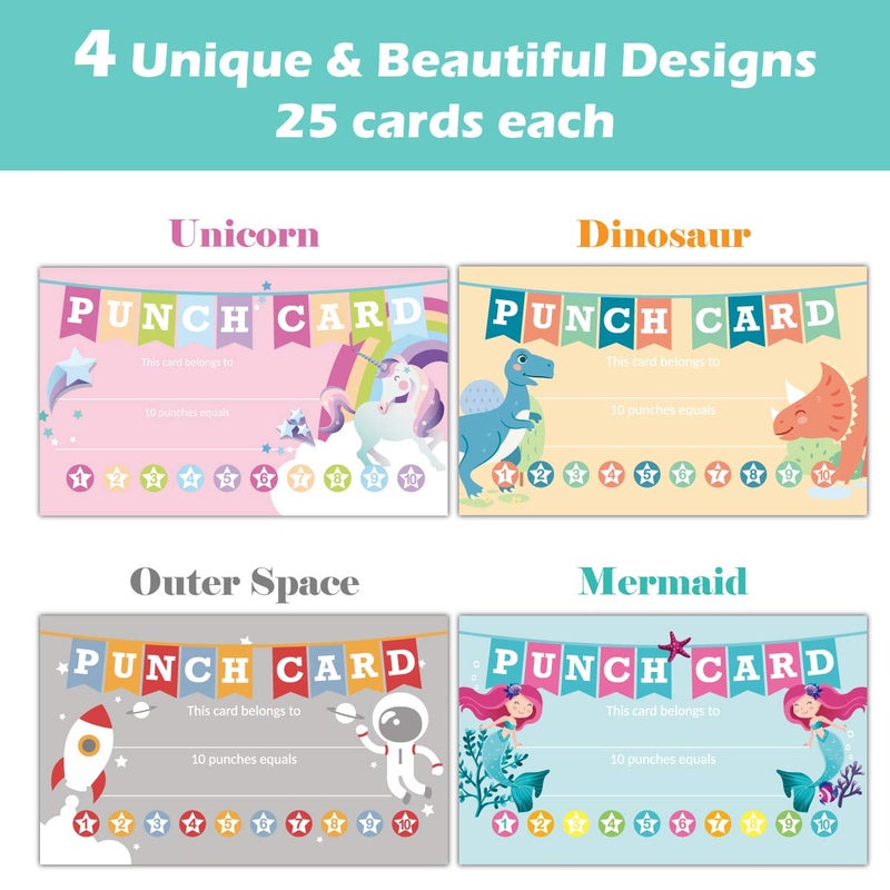 Gooji Punch Cards 100 Pack Incentive Loyalty Reward Card for Teacher, Behavior Punch Cards for Kids, Homeschool Classroom Supplies for Motivation, Business 3.5 inch x 2 inch - Image 3